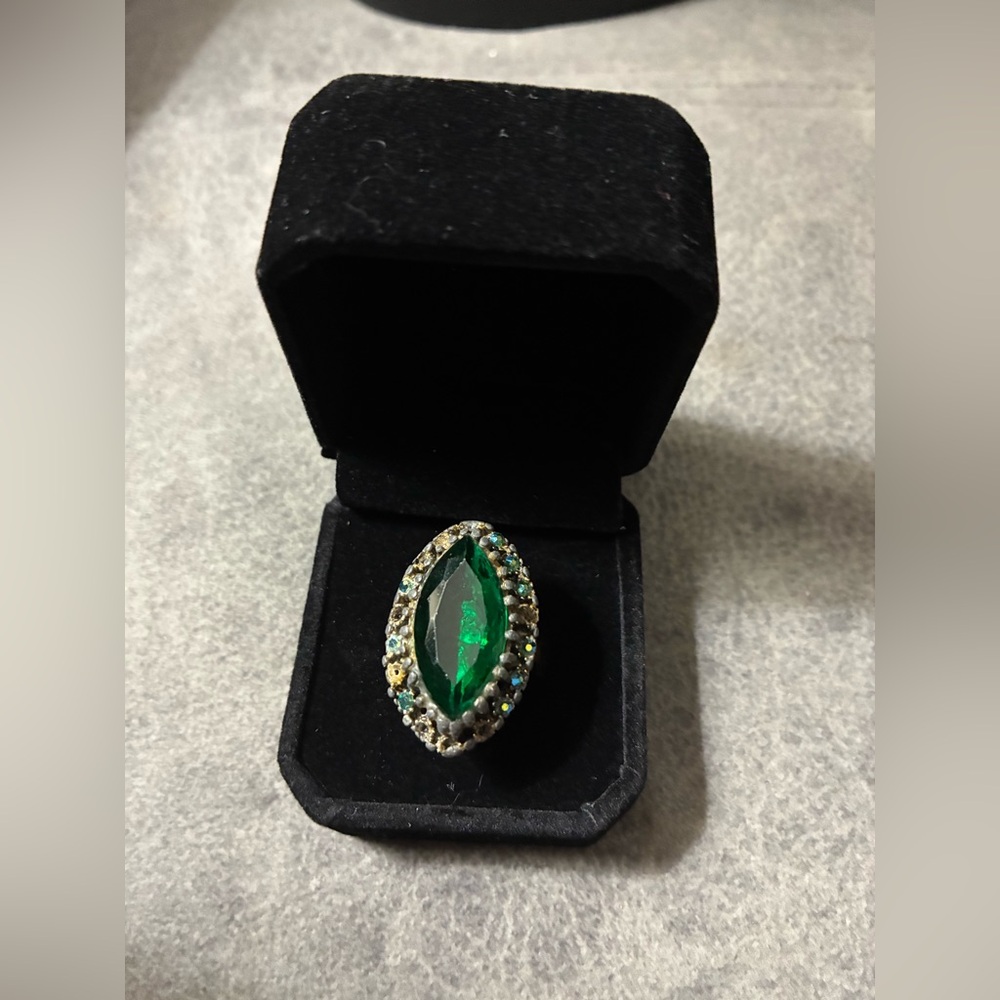 Emerald Marquise Crystal Statement Ring - Women J… - image 1